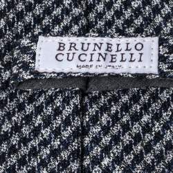 Pre Owned Brunello Cucinelli Navy Cotton Houndstooth Narrow Tie
