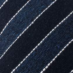 Pre Owned Brunello Cucinelli Blue Cotton Linen Striped Narrow Tie