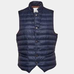 Brunello Cucinelli Navy Blue Synthetic Buttoned Front Puffer Vest L