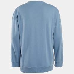 Pre Owned Brunello Cucinelli Blue Embroidered Cotton Sweatshirt L