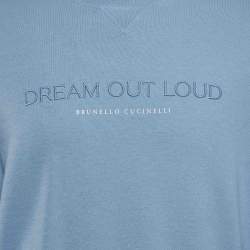 Pre Owned Brunello Cucinelli Blue Embroidered Cotton Sweatshirt L