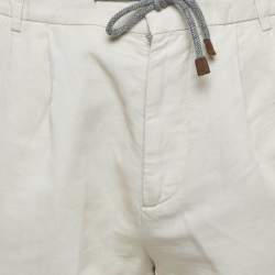 Brunello Cucinelli Beige Linen Blend Draw String Leisure Fit Pants S