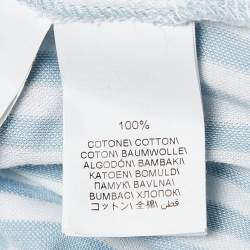 Pre Owned Brunello Cucinelli White/Blue Stripe Cotton Half Placket Shirt M