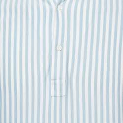 Pre Owned Brunello Cucinelli White/Blue Stripe Cotton Half Placket Shirt M