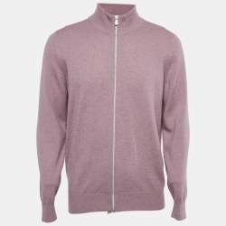 Brunello Cucinelli Pink Cashmere Mock Neck Zip-Up Cardigan L