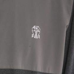 Pre Owned Brunello Cucinelli Grey Corduroy Trim Cotton and Nylon Hooded Jacket L