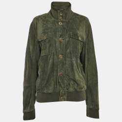 Brunello Cucinelli Green Ribbed Trim Suede Buttoned Jacket XL