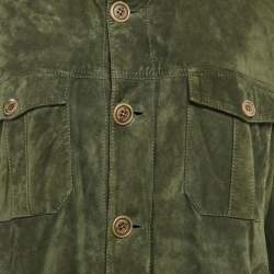 Brunello Cucinelli Green Ribbed Trim Suede Buttoned Jacket XL