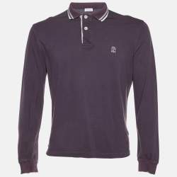Brunello Cucinelli Purple Cotton Long Sleeve Polo T-Shirt M