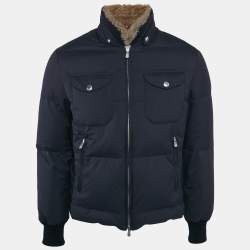 Brunello Cucinelli Blue Nylon Shearling Trim Nylon Down Jacket XS