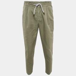 Brunello Cucinelli Green Linen Blend Draw String Leisure Fit Pants S