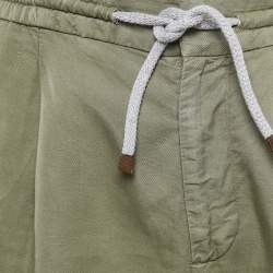 Brunello Cucinelli Green Linen Blend Draw String Leisure Fit Pants S