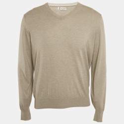 Brunello Cucinelli Grey Cotton Knit V-neck T-Shirt L