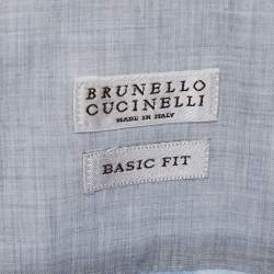 Brunello Cucinelli Blue Cotton Long Sleeve Basic Fit Shirt M