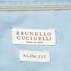 Pre Owned Brunello Cucinelli Blue Cotton Slim Fit Shirt M