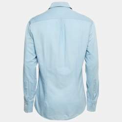 Pre Owned Brunello Cucinelli Blue Cotton Slim Fit Shirt M