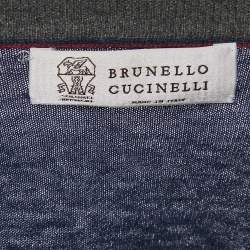 Brunello Cucinelli Blue Cotton Knit V-Neck Sweatshirt L