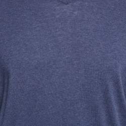 Brunello Cucinelli Blue Cotton Knit V-Neck Sweatshirt L