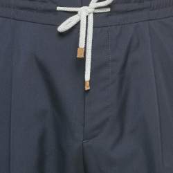 Brunello Cucinelli Navy Blue Cotton Leisure Fit Pants L