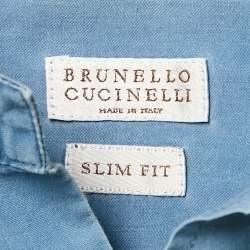 Brunello Cucinelli Blue Cotton Button Front Slim Fit Shirt L