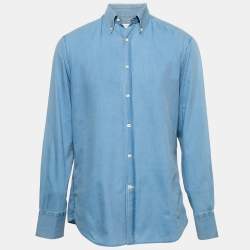Brunello Cucinelli Blue Cotton Button Front Slim Fit Shirt L