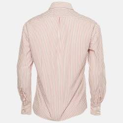 Pre Owned Brunello Cucinelli Red/White Striped Cotton Slim Fit Shirt M