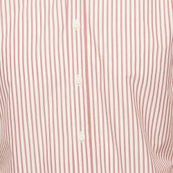 Pre Owned Brunello Cucinelli Red/White Striped Cotton Slim Fit Shirt M