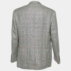 Pre Owned Brunello Cucinelli Grey Checked Linen Blend Single Breasted Blazer XXL