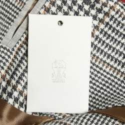 Pre Owned Brunello Cucinelli Grey Checked Linen Blend Single Breasted Blazer XXL