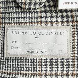 Pre Owned Brunello Cucinelli Grey Checked Linen Blend Single Breasted Blazer XXL