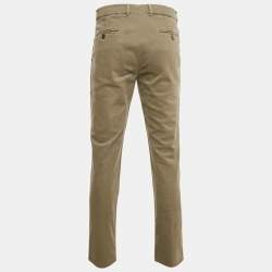 Pre Owned Brunello Cucinelli Sage Green Herringbone Cotton Traditional Fit Trousers M