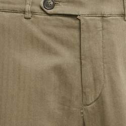 Pre Owned Brunello Cucinelli Sage Green Herringbone Cotton Traditional Fit Trousers M