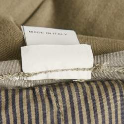 Pre Owned Brunello Cucinelli Sage Green Herringbone Cotton Traditional Fit Trousers M