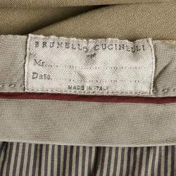 Pre Owned Brunello Cucinelli Sage Green Herringbone Cotton Traditional Fit Trousers M