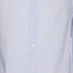 Pre Owned Brunello Cucinelli Light Blue Dotted Print Cotton Long Sleeve Slim Fit Shirt S