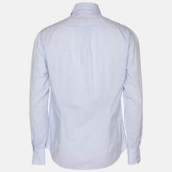 Pre Owned Brunello Cucinelli Light Blue Dotted Print Cotton Long Sleeve Slim Fit Shirt S