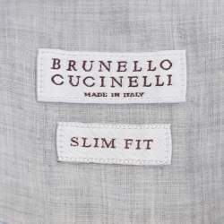 Pre Owned Brunello Cucinelli Light Blue Dotted Print Cotton Long Sleeve Slim Fit Shirt S
