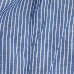 Pre Owned Brunello Cucinelli Blue/White Pinstripe Linen Blend Long Sleeve Shirt M