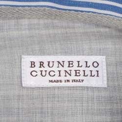 Pre Owned Brunello Cucinelli Blue/White Pinstripe Linen Blend Long Sleeve Shirt M