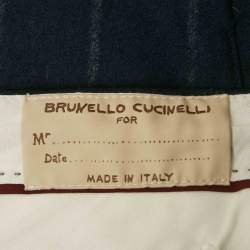Pre Owned Brunello Cucinelli Blue Striped Wool Drawstring Trousers S