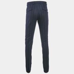 Pre Owned Brunello Cucinelli Blue Striped Wool Drawstring Trousers S