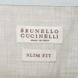 Pre Owned Brunello Cucinelli Light Blue Cotton Slim Fit Shirt S