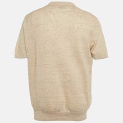 Pre Owned تي شيرت برونيلو كوتشينيللي مزيج كتان بيج بولو مقاس كبير جدًا - إكس إكس لارج