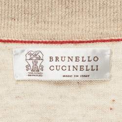 Pre Owned تي شيرت برونيلو كوتشينيللي مزيج كتان بيج بولو مقاس كبير جدًا - إكس إكس لارج