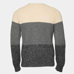 Pre Owned Brunello Cucinelli Beige/Grey Rib Knit V-Neck Sweater M