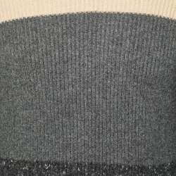 Pre Owned Brunello Cucinelli Beige/Grey Rib Knit V-Neck Sweater M