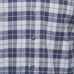 Pre Owned Brunello Cucinelli Blue Check Cotton Leisure Fit Shirt M