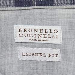 Pre Owned Brunello Cucinelli Blue Check Cotton Leisure Fit Shirt M