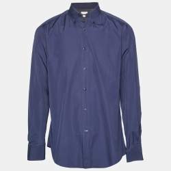 Pre Owned Brunello Cucinelli Navy Blue Cotton Long Sleeve Shirt XL