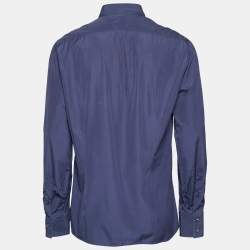 Pre Owned Brunello Cucinelli Navy Blue Cotton Long Sleeve Shirt XL